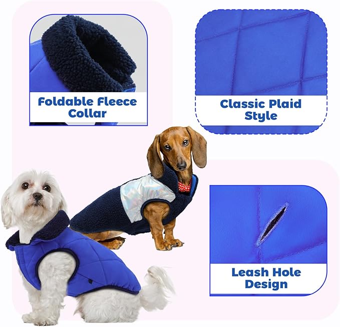 EMUST Dog Feece Jacket, Soft Dog Vest Warm Cold Weather Coats for Small Medium Dogs Boy or Girl for Fall Winter, Royal Blue, L