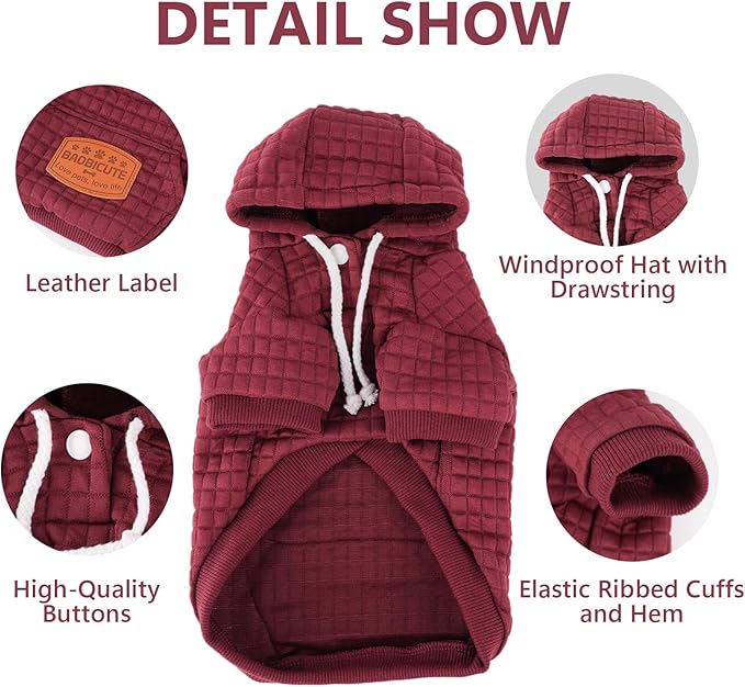 2 Pack Dog Hoodie Sweaters for Small Medium Dogs Warm Dog Clothes for Large Dogs Soft Waffle-Like Laminated Sweatshirt Bulldog (Brown+Wine Red, M/L (Back: 17",Chest: 24.5", Neck: 14.5"))