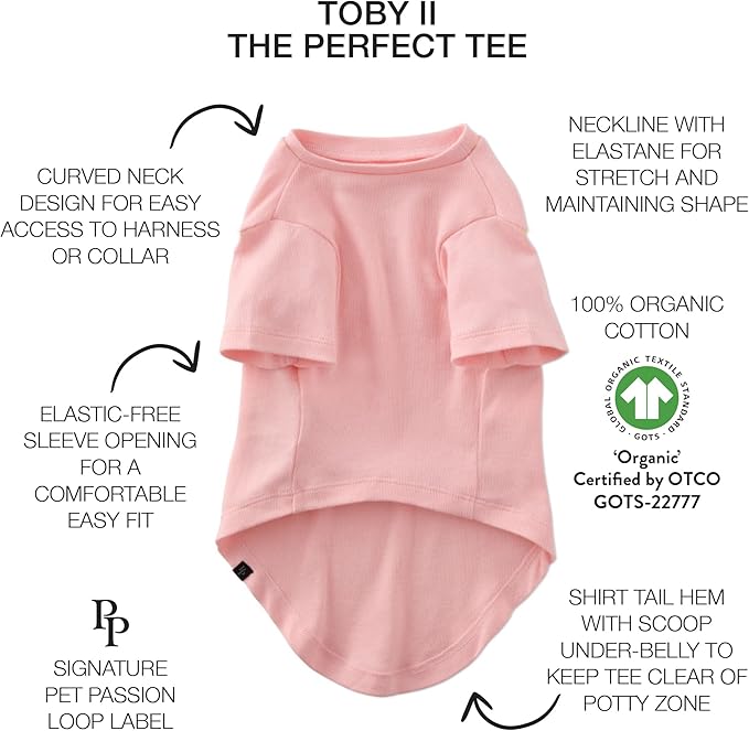 Toby II - The Perfect Tee, 3 Pack Short Sleeve Pet T-Shirt 100% Organic Cotton Tees Clothes for Small, Medium, Large Dogs, Pink Camo, X-Small