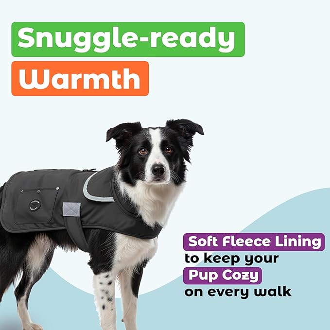 Joyride Harness FrostFlex Dog Winter Jacket - Fleece Lined & Water-Resistant - Snowsuit with Pockets for Treats & Poop Bags - Durable Cold Weather Dog Coat - Black Onyx-L