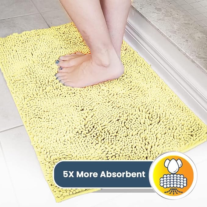 Muddy Mat® AS-SEEN-ON-TV Highly Absorbent Microfiber Door Mat and Pet Rug, Non Slip Thick Washable Area and Bath Mat Soft Chenille for Kitchen Bathroom Bedroom Indoor and Outdoor - Yellow 24" x 96"