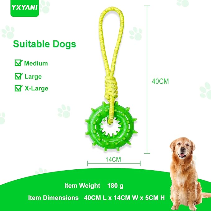 Durable Dog Chew Toy – Tough Rubber and Rope Tug Toy with Squeaker, Interactive Training and Fetch Toy for Aggressive Chewers, Medium and Large Dogs, Heavy Duty Tug-of-War (Round Ball)