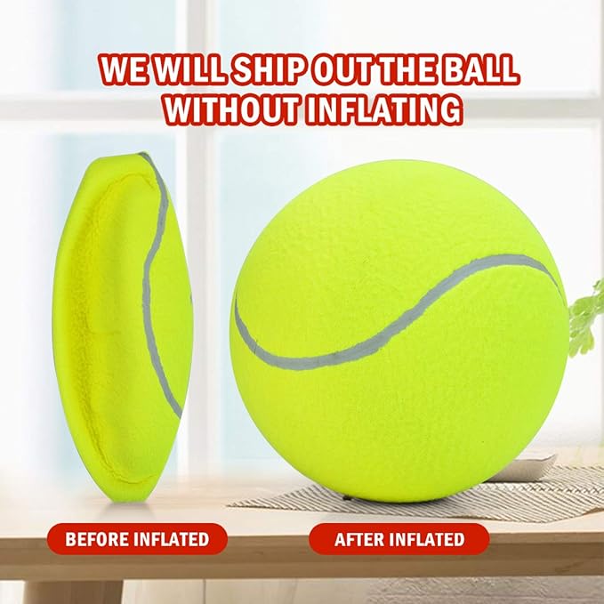 Pomeat Big Tennis Ball for Dogs 9.5" Inflatable Giant Tennis Balls Pet Chew Toy