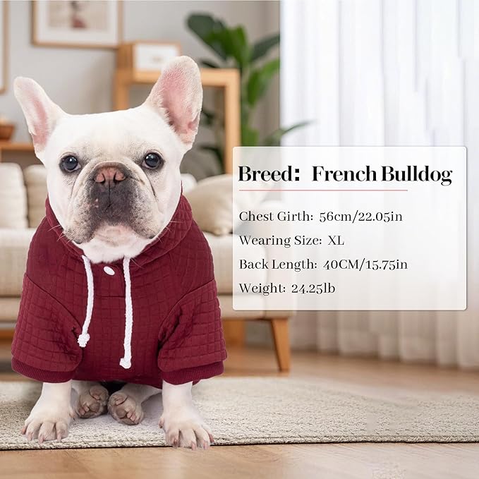 2 Pack Dog Hoodie Sweaters for Small Medium Dogs Warm Dog Clothes for Large Dogs Soft Waffle-Like Laminated Sweatshirt Bulldog (Dark Green+Wine Red, M/L (Back: 17",Chest: 24.5", Neck: 14.5"))