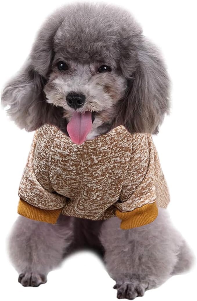 Jecikelon Dog Clothes Dogs Sweater Soft Puppies Clothing Winter Puppy Sweaters Warm Outfit for Dogs Small XXS XS Cat Apparel (Khaki, L)
