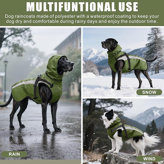 Mosucoirl Dog Raincoat Waterproof Raincoats for Dog Reflective Dogs Rain Jackets with Hood Hoodie Pet Rain Poncho Coat for Small Medium Large Dogs Puppies S-XXL (Green, XL)