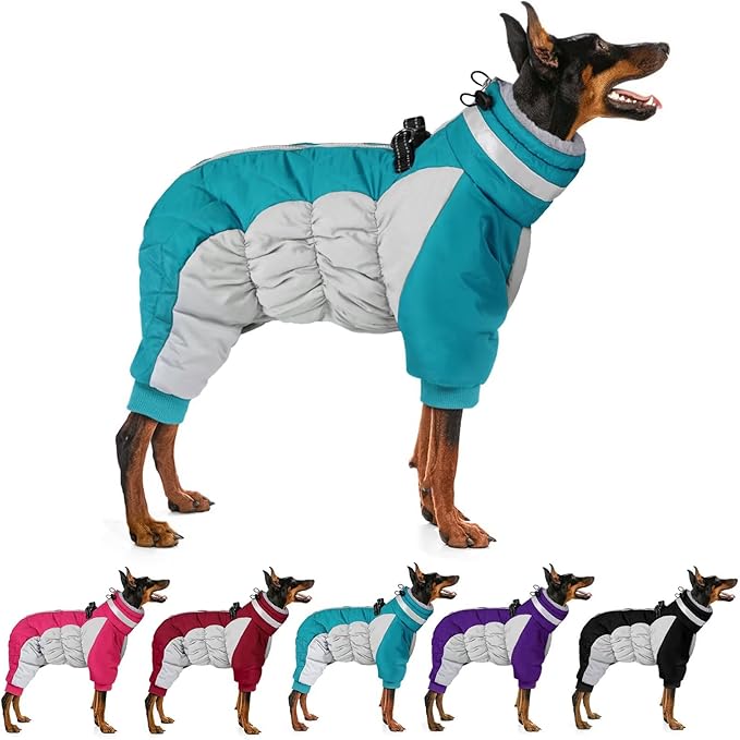 MIGOHI Full Body Dog Coat - Warm Reflective Winter Coat for Medium Dogs with Harness,Turtleneck Dog Fleece Jacket,Four-Leg Windproof Puffer Jackets Snowsuit with Zipper for Small Medium Large Dogs,L