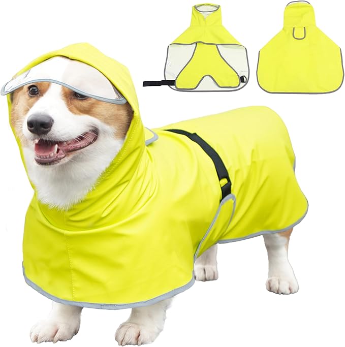 Dog Raincoat Hooded Slicker Poncho - Reflective Lightweight Pet Rain Jacket Coat,Dog Waterproof Raincoat with Adjustable Belly Strap for Small,Medium, Large Dogs (Green, Medium)