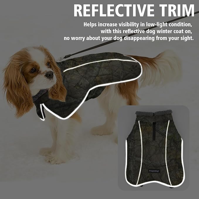 Fragralley Dog Coat Large, Waterproof Dog Jacket with Warm Fleece Lining, Adjustable Reflective Dogs Winter Coat, Turtleneck Pet Coats for Cold Weather (Reed Camouflage XL)