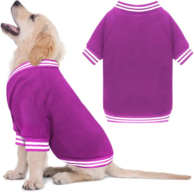 Dog Sweaters for Small Dogs, Brushed Fleece Dog Sweater Baseball Jacket Pet Clothes Soft Warm Sweatshirt Puppy Sweater Boy Girl Pet(Purple-S)