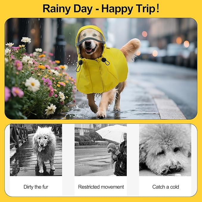 DENTRUN Dog Rain Poncho for Corgi, Schnauzer – Waterproof & Quick-Dry – Hooded Design with Leash Hole for Outdoor Adventures, Camping, City Strolls, L
