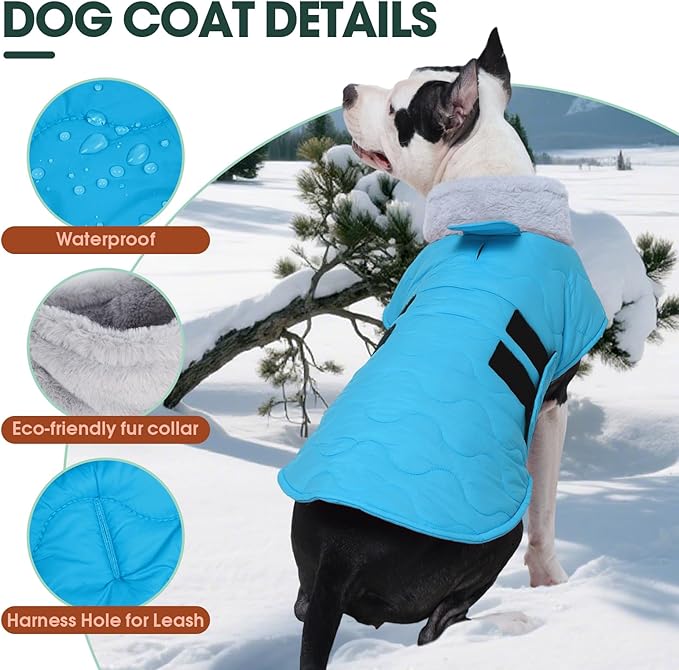 Kuoser Dog Jacket, Winter Dog Coats for Medium Dogs, Cold Weather Coats Pet Clothes, Doggie Snow Jacket for Frech Bulldog, Boston Terrier, Blue M