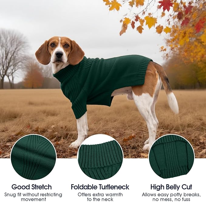 IECOii XXL Dog Sweater,Thermal Knit Big Dog Sweater Christmas,Pet Turtleneck Doggy Sweatshirt for Extra Large Dogs Boy Girl,Stretchy Large Dogs Cold Weather Outfit Pitbull Clothes,(Green XXL)