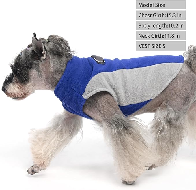 KOOLTAIL Small Dog Sweater - Dog Fleece Vest Jacket with Leash D-Ring for Small Medium Dogs, Soft Pullover Winter Warm Cold Weather Coats, Pet Fall Clothes Outfit for Puppy Cat Boys&Girls, Blue S
