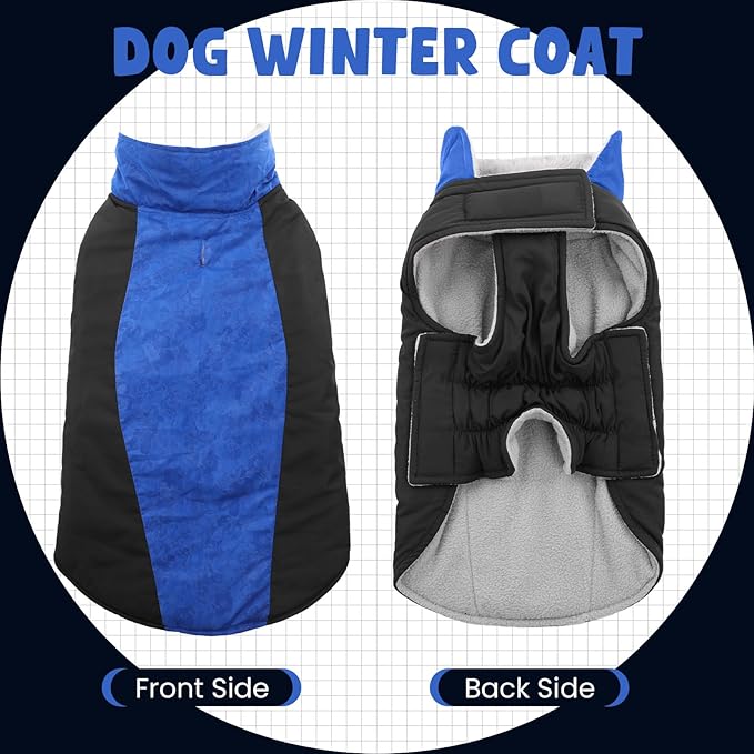 Warm Dog Coat,Waterproof Jacket in Winter Adjustable and Reversible Doggy Fleece Outfit,Thick Clothes with Foldable Collar for Puppy in Cold Days,3XL RoyalBlue