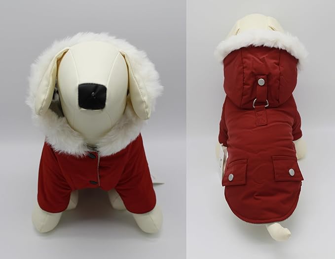 Pet Warm Dog Coat for Winter Dog Clothes Hooded Dog Jacket for Small Puppies Medium Large Dog Cat Clothes Insulated Padded Snow Jacket for Cold Weather Faux Fur (Large, Dark Red)