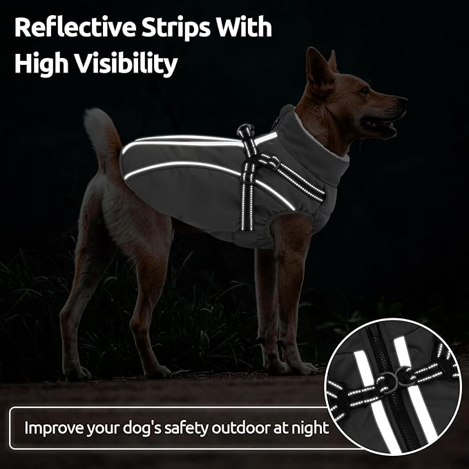 Dog Winter Coat with Harness Built in Warm Puffer Dog Jackets for Small Medium Large Dogs Windproof Waterproof Outfit with Plush Lining and Reflective Stripes (Grey, XS)