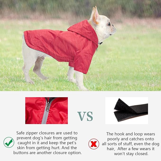 Dog Raincoat Dogs Waterproof Reversible rain Jacket Dog Small Medium Breeds Reflective Zipper Storage Pocket Harness Hole - Red - XL