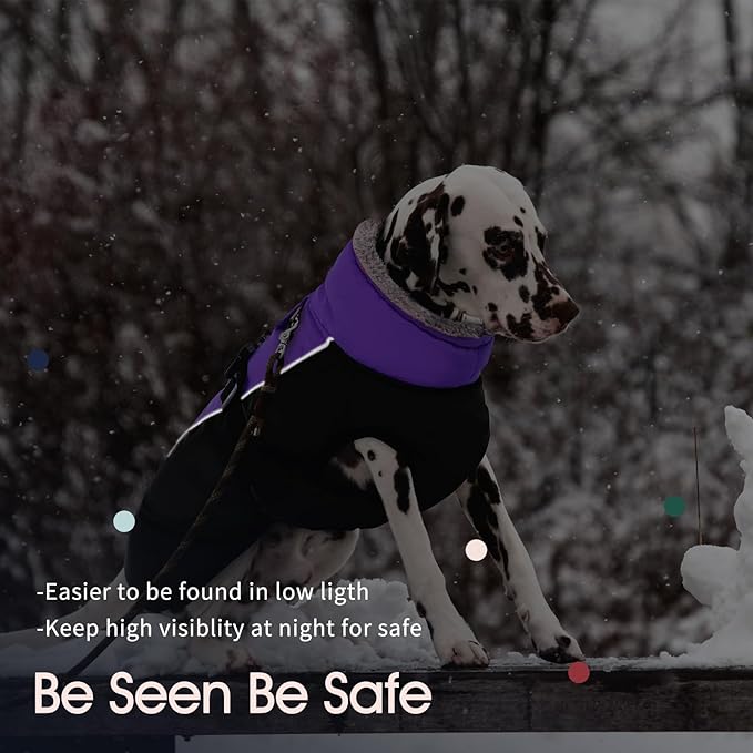 IECOii Extra Warm Dog Coat - Reflective, Adjustable Jacket with Buckle & Fleece Turtleneck for Small to Extra Large Dogs in Cold Weather