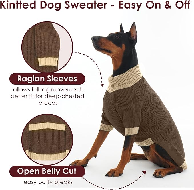 Dog Sweater XL, Turtleneck Sweaters for Large Dogs Girl Boy, Thermal Knit Sweatshirt with Leash Hole Easy Walking, Warm Big Dog Holiday Clothes Christmas for Beagle Corgi Cocker Spaniel, Brown XL