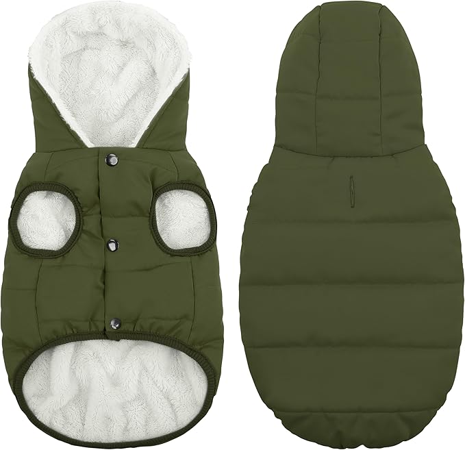 Fleece Hoodie, Windproof Waterproof Coat, Winter Warm Jacket, Cold Weather Pet Apparel Clothes Vest for Small Medium Large Dogs (XS, Green)