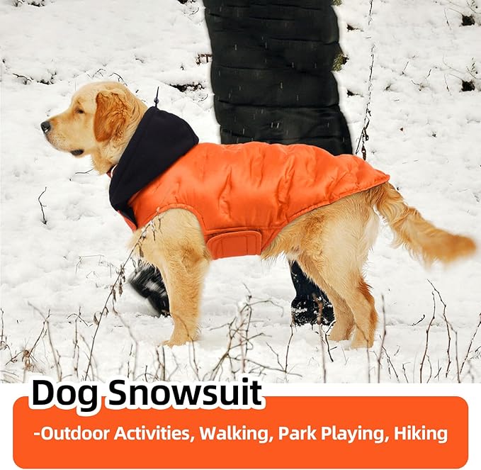 Nanaki Easy On Adjustable Pet Winter Coat Vest-Cold Weather XL Dog Coats with Hood, Warm Reflective Dog Puffer Vest Snowsuit for Pitbull, Soft Lightweight Puffer Coat for Outdoor Activities, Orange