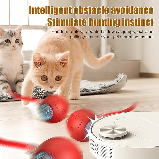 Interactive Cat Toy Balls,2025 New Interactive Rolling Cat Balls,Smart Automatic Rolling Pet Ball,Automatic Obstacle Avoidance Cat Toy with Rope for Cat & Dog (Yellow)