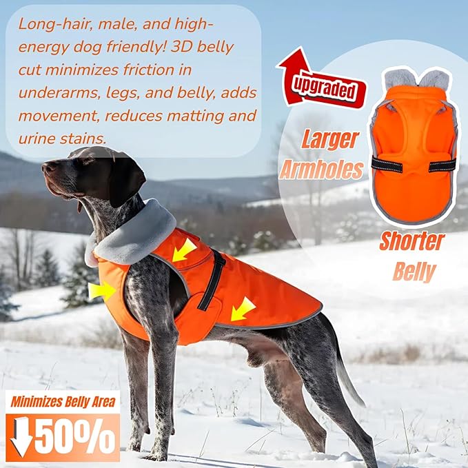 Insulated Relaxed Fit Dog Winter Jacket with Full-Body Reflective Strip, Hard Shell Pet Coat for Outdoor, Waterproof & Adjustable Coats for Large Dogs, Soft Fur Collar Clothes for Bulldog(Orange, XL)