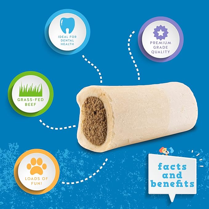 Jack&Pup 3-4" Filled Dog Bones for Small and Large Dogs, Flavored Shin Dog Bones Long Lasting, Stuffed Bone for Dogs, High Protein, Bully Stick Flavor - 4 Pack