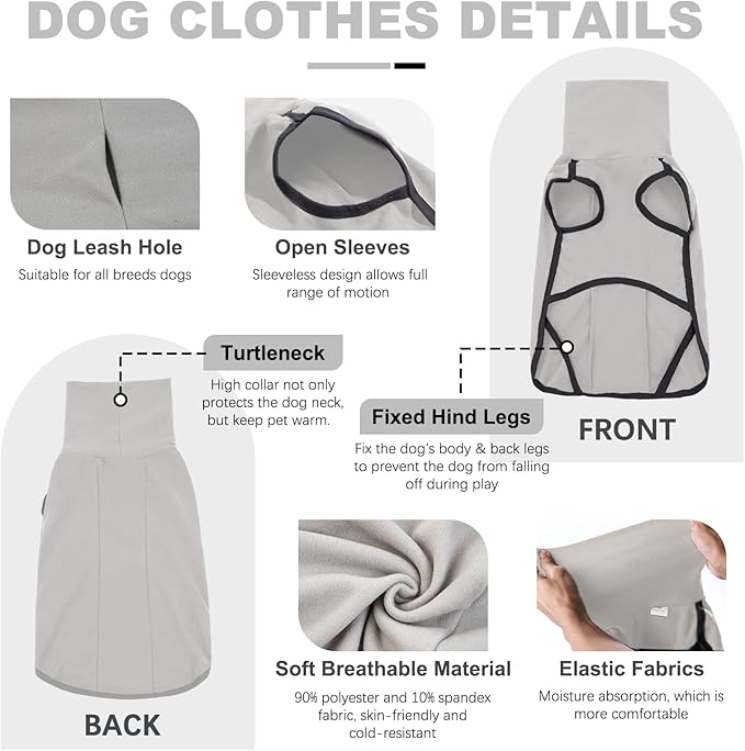 ROZKITCH Dog Winter Coat Soft Pullover Pajamas, Pet Windproof Warm Cold Weather Jacket Vest Cozy Jumpsuit Apparel Outfit Clothes for Walking Sleep Grey L