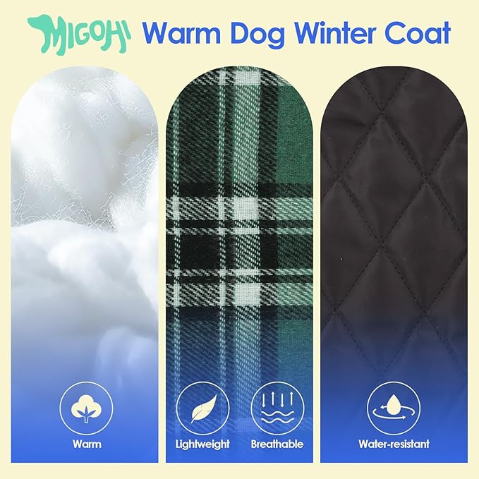 MIGOHI Dog Coat, Warm & Waterproof Winter Jacket for Small Medium Large Dogs, Reversible Dog Jacket, Green XL