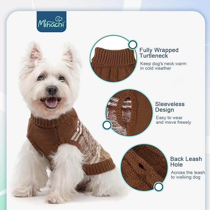 Mihachi Dog Sweaters for Medium Dogs Girl Boy,Soft Warm Dogs Shirt, Cold Weather Dog Coat Turtleneck Knitted Pullover Dog Clothes Costume with Leash Hole for Large Cat Puppy Doggy Pet,Beige M