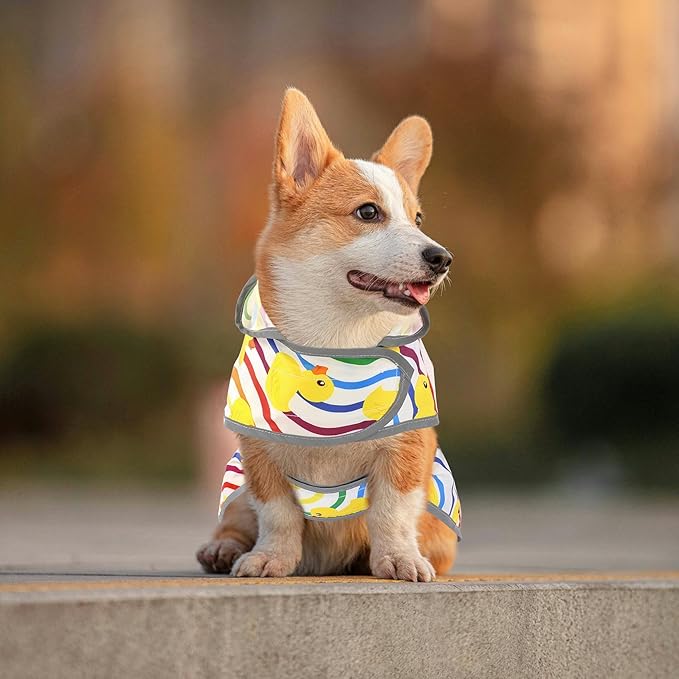 Dog Rain Coat for Large Dogs Waterproof Hooded Rain Jacket with Reflective Strips Leash Hole & Poncho Adjustable Fit (Rainbow,XXL)