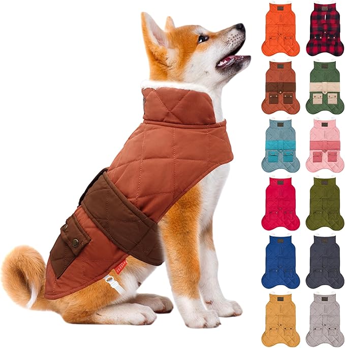 KYEESE Dog Coat Soft Pet Sweater for Cold Weather Warm Pet Winter Puffer Coat with Leash Hole Thick Cat Clothes with Pocket Waterproof Dogs Jacket with Fleece Lined Windproof Dog Coats for Small Dogs