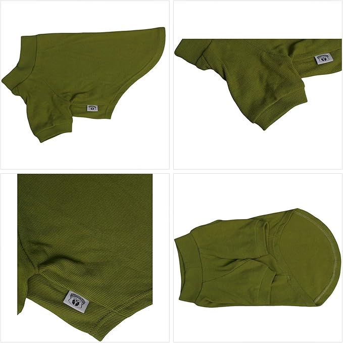 Lovelonglong Ribbed Dog T-Shirt Cotton Knitted Dog Sweaters for All Season Pet T-Shirts for Large Medium Small Dogs Olive Green 2XL
