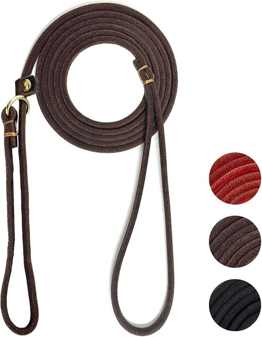 Guiding Star Leather Slip Lead Dog Leash for Small Dogs & Puppies 6 Ft x 1/4 Inch,Luxurious and Lightweight Leather Training Dog Leash for Walking with Soft Handle (Brown)