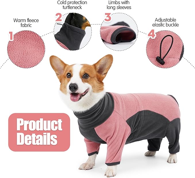 Pinellia's Warm Fleece Dog Jacket - Windproof Pajamas Bodysuit for Cold Weather - Medium/Large Dog (Pink)