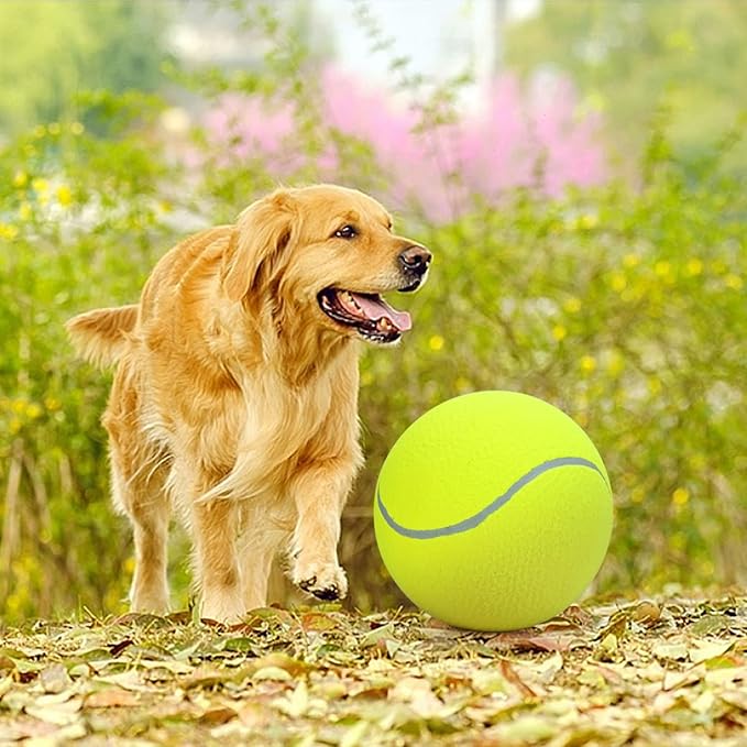 Pomeat 2 PCS Gaint Tennis Ball for Dogs, 9.5" Inflatable Large Tennis Balls Pet Chew Toy, Inflatable Rubber Non-Toxic Pet Toy Balls with Pump & Needle for Small Medium Large Dogs