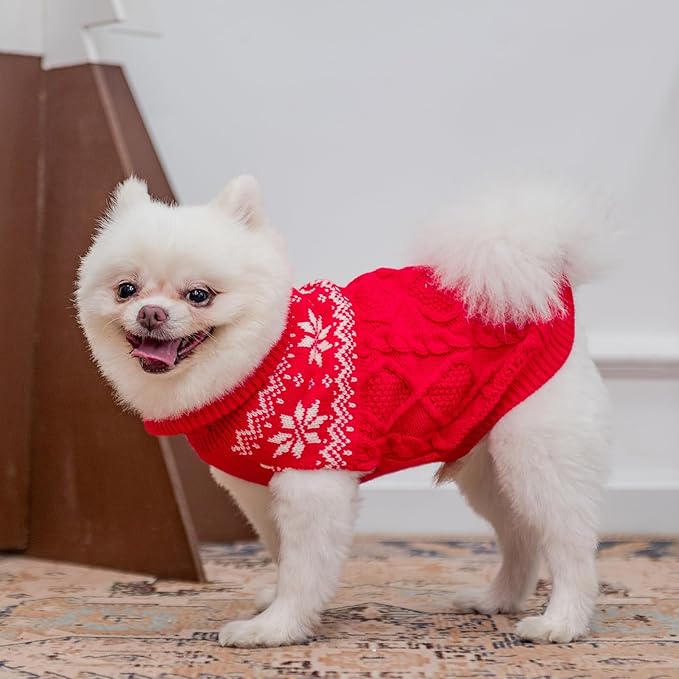 Warm Winter Pink Dog Sweater - Cold Weather Pet Clothes for Small Medium Large Dogs Indoor Outdoor, Soft Classic Knit Puppy Apparel Coat, Red, XL