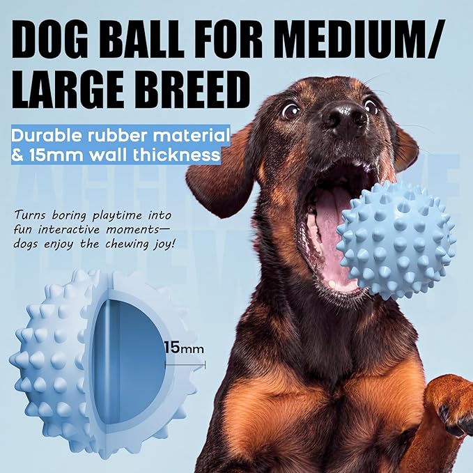 Apasiri Dog Toy Squeaky Ball – Interactive Spiky Ball with Bacon Flavor, Indestructible Tough Rubber Dog Toy, 3.5'' for Medium & Large Dogs – Christmas & Party Gifts for Dogs - Blue