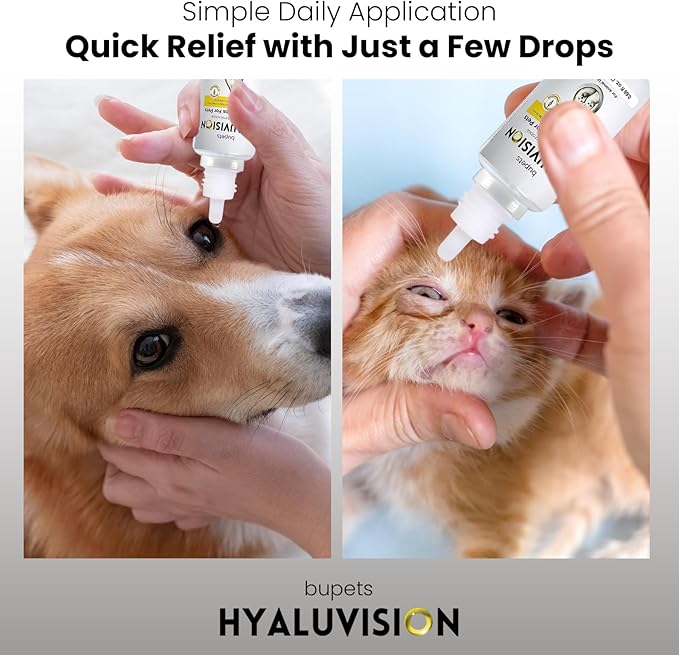 Hyaluvision Gel Eye Drops for Pets – 0.40% Hyaluronan, Relieves Dry Eyes & Infection, Soothes Allergy & Pink Eye, Lubricant, Hydration & Tear Stain Remover, 0.68 fl oz