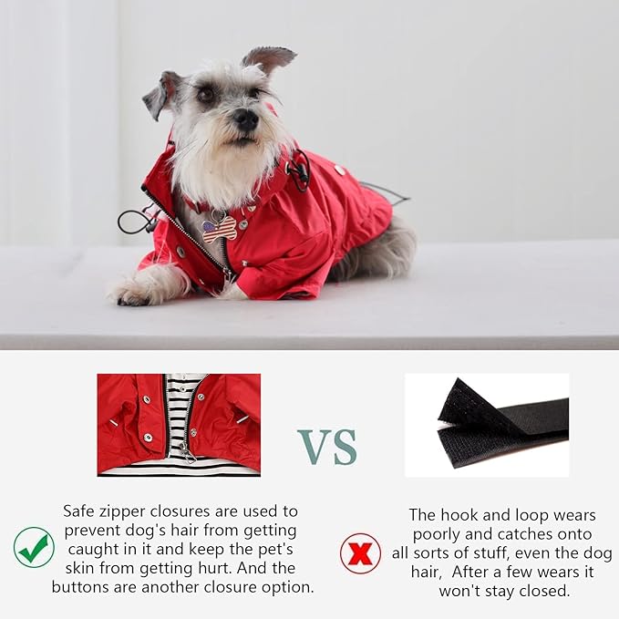 Morezi Dog Zip Up Raincoat with Reflective, Rain/Water Resistant, Adjustable Drawstring, Removable Hood, Raincoats with Legs 8lbs to 80lbs Available - Red - XL