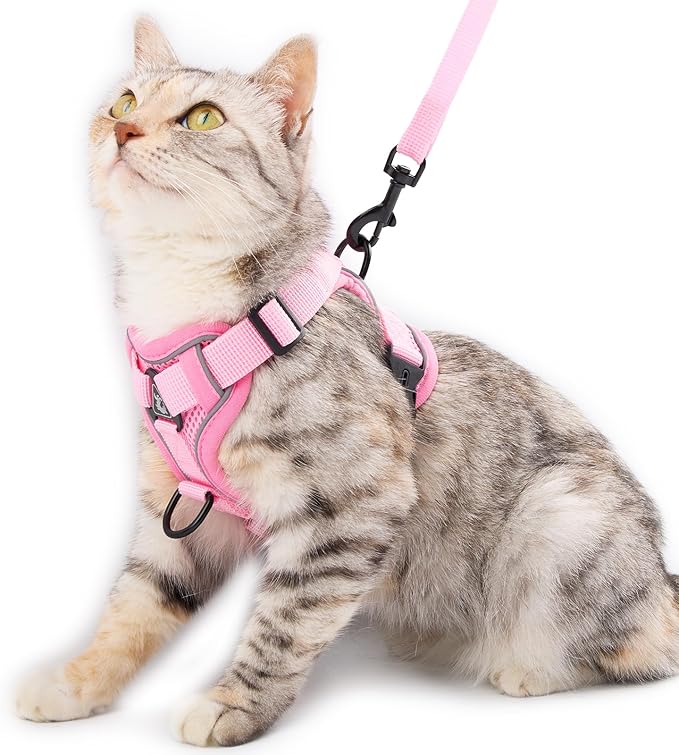 Cat Harness and Leash Set Escape Proof Tactical Extra Large Kitten Harness Emotional Support Cat Vest, Pink, XXL