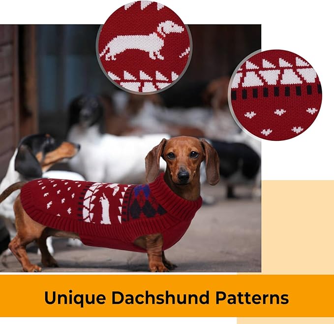 Lelepet Dachshund Sweater, Turtleneck Dog Sweaters for Small Dogs, Warm Pullover Knitted Pet Coat, Cold Weather Dachshund Clothes, Fall/Winter Cozy Outfit (XS-XL)