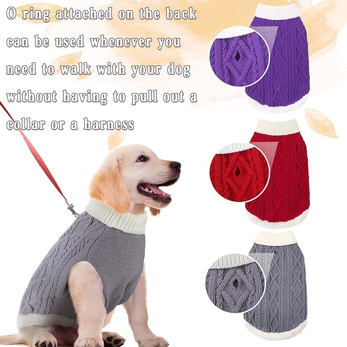 Small Dog Sweaters with Leash Hole Turtleneck Dog Sweaters Knitwear Boys Girls Warm Soft and High Stretch Pet Clothes for Fall Winter，Pet Shirts for Kitten Puppy Grey Small