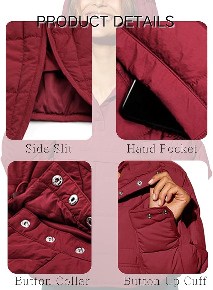 Womens Oversized Hooded Puffer Jacket Fall Winter Warm Quilted LightWeight Jacket Casual Fashion Solid Color Coat