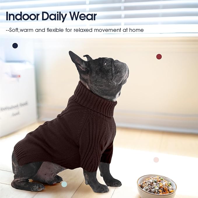 IECOii XXL Dog Sweater,Thermal Knit Big Dog Sweater with Sleeve,Pet Turtleneck Doggy Sweatshirt for Extra Large Dogs Boy Girl,Stretchy Large Dogs Cold Weather Outfit Pitbull Clothes,(Brown,XXL)