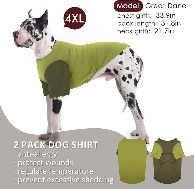 IKUPUKO 2 Pack Dog T-Shirts for Extra Large Dogs Soft Breathable Cotton Shirt Shedding Control Clothes for Great Dane, Summer Hot Weather Walking, Seaside, Park Play, XXXXXL