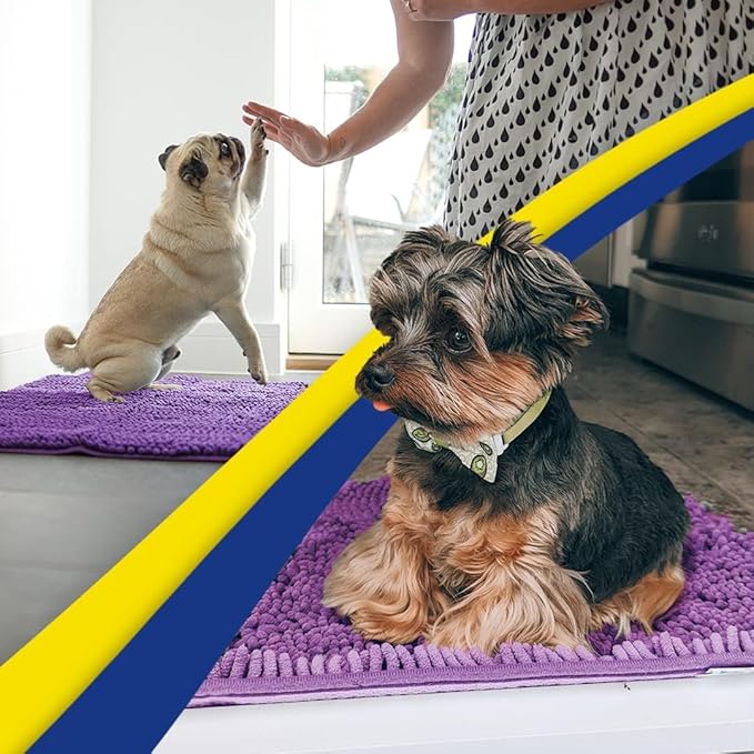 Muddy Mat® AS-SEEN-ON-TV Highly Absorbent Microfiber Door Mat and Pet Rug, Non Slip Thick Washable Area and Bath Mat Soft Chenille for Kitchen Bathroom Bedroom Indoor and Outdoor - Purple 24" x 120"
