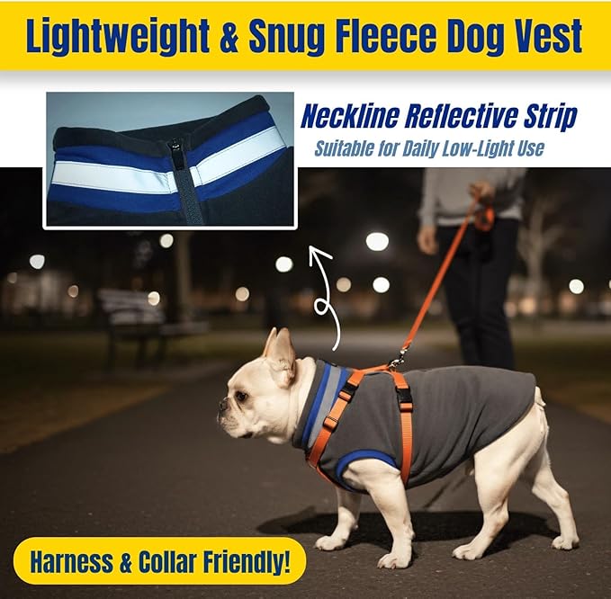Winter Warm Turtleneck Fleece Vest Dog Clothes, Ultra-Soft & Snug-Fit Puppy Coat for Large Dogs with Back-Zipper, Thermal Doggie Vests Sweatshirt with Reflective Strip, Pet Sweater Male Girl(Grey, L)